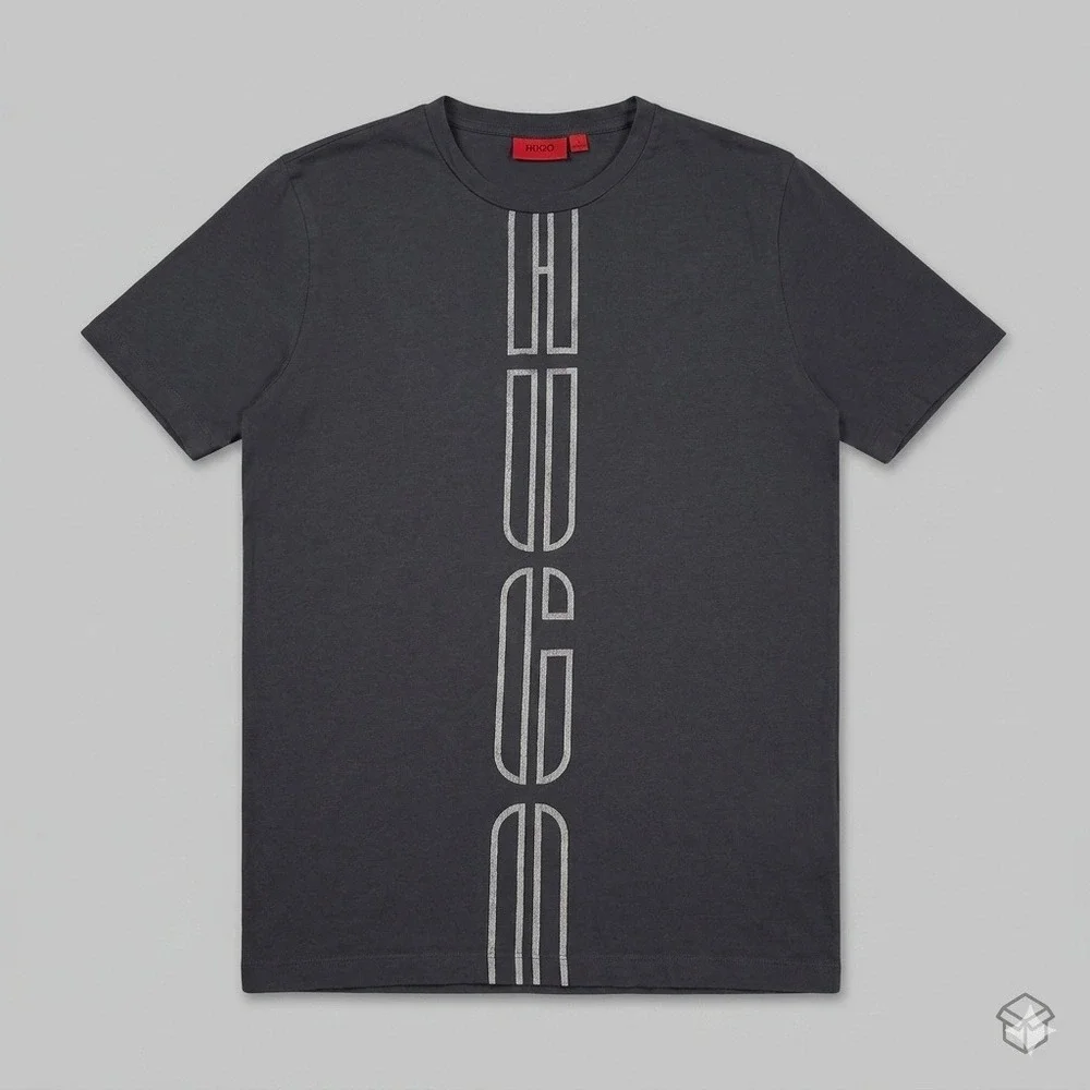 HUGO Hugo Boss Vertical Logo T-Shirt Unisex Large Black Made in Portugal Cotton - Picture 1 of 7
